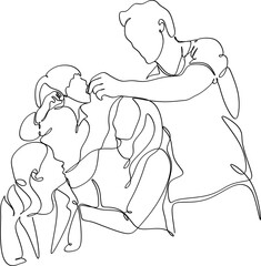 Continuous one line drawing of happy family. Vector illustration.