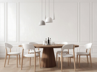 White walls in a modern eating area. Interior design for a cafe, bar, or restaurant. inside of a house. 3d