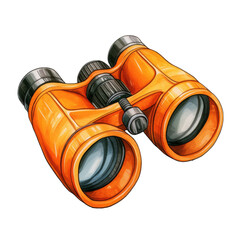 Hiking watercolor binoculars isolated on transparent or white background