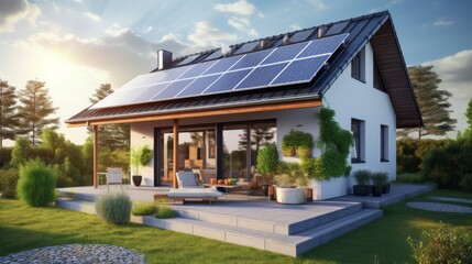 Naklejka premium A Sustainable Home Powered by the Sun
