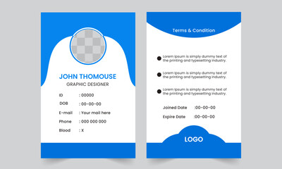 corporate Modern and simple business id card design. Employee Id card for your company. Professional employee identity badge with man avatar Office Id card, school id card Design.