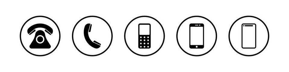 Phone vector icon set. Contact illustration phone mobile call. Telephone call signs.  Contact us symbol.