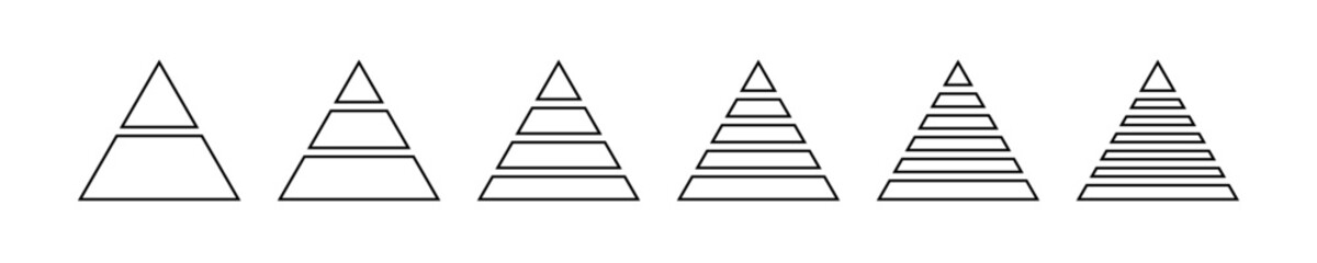 Pyramid vector icon for infographic. Triangle with many levels.  Vector illustration pyramids.