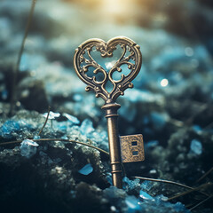 a key with heart shape real photo close up shot created with Generative Ai