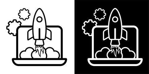 Startup, rocket, spaceship Icon. Business icon & Startup icon. Black icon. Black logo. Line icon.
