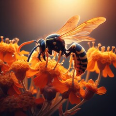 bee on a flower macro insect background - obrazy, fototapety, plakaty