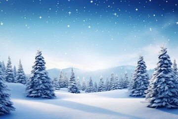 Fototapeta na wymiar Christmas winter space of snow blurred background. Xmas tree with snow, holiday festive background. 