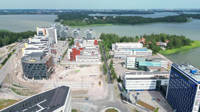 Captivating aerial video of Keilaniemi neighborhood in Espoo, Finland