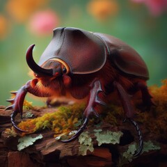 close up of a stag beetle  on a  ground macro insect background