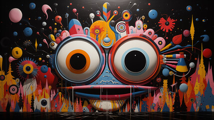  abstract artwork of a bizarre creature, in the style of playful graffiti-inspired murals