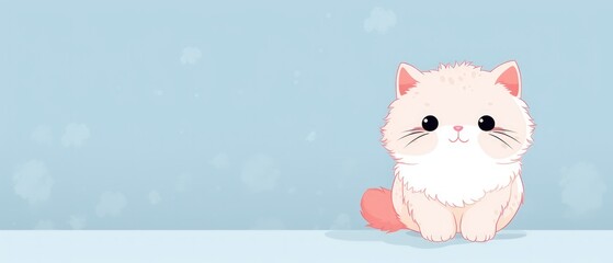 Hand drawn kitty or cat cartoon on pastel color background. AI generated