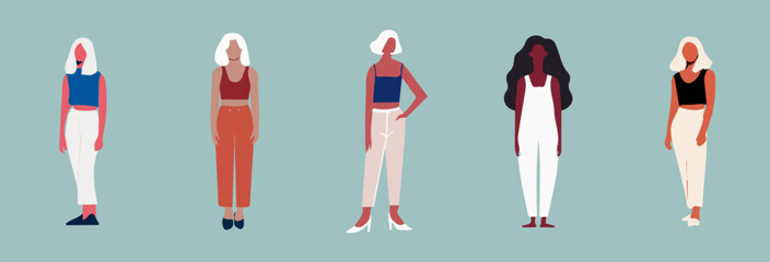 Minimalistic Solid Color Illustrations of Stylish Young Women: Faceless