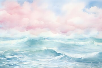 Serene Seascape: Tranquil ocean meeting the sky in pastel hues. Ideal for coastal-inspired art and...