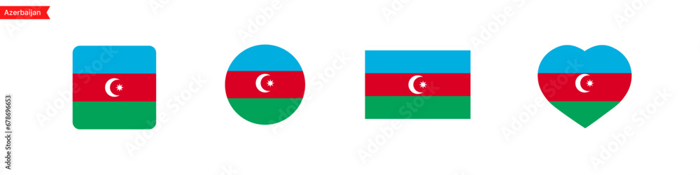 Poster national flag of azerbaijan. azerbaijan flag icons in the shape of a square, circle, heart. isolated