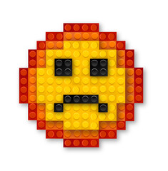 Sad smiley emoji icon made by lego toy blocks - obrazy, fototapety, plakaty