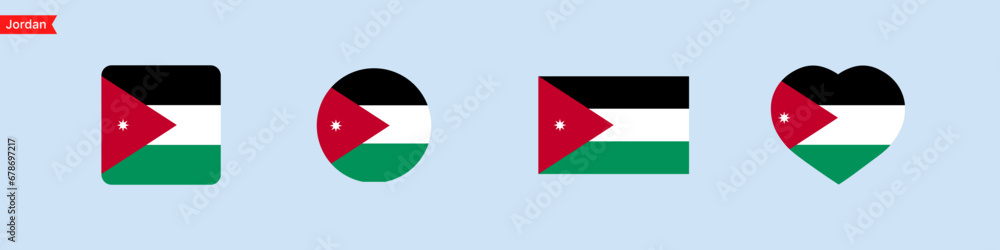 Poster national flag of jordan. jordan flag icons in the shape of a square, circle, heart. isolated flag sy