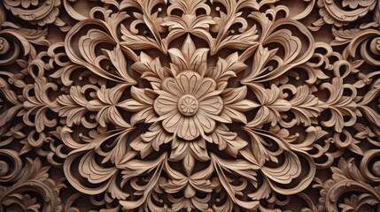 Floral wood carving mandala ornament - obrazy, fototapety, plakaty