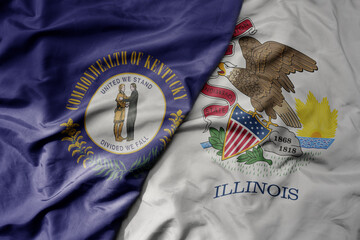 big waving colorful national flag of illinois state and flag of kentucky state .