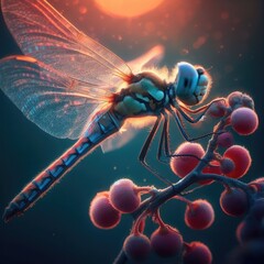 dragonfly on flower macro insect background - obrazy, fototapety, plakaty
