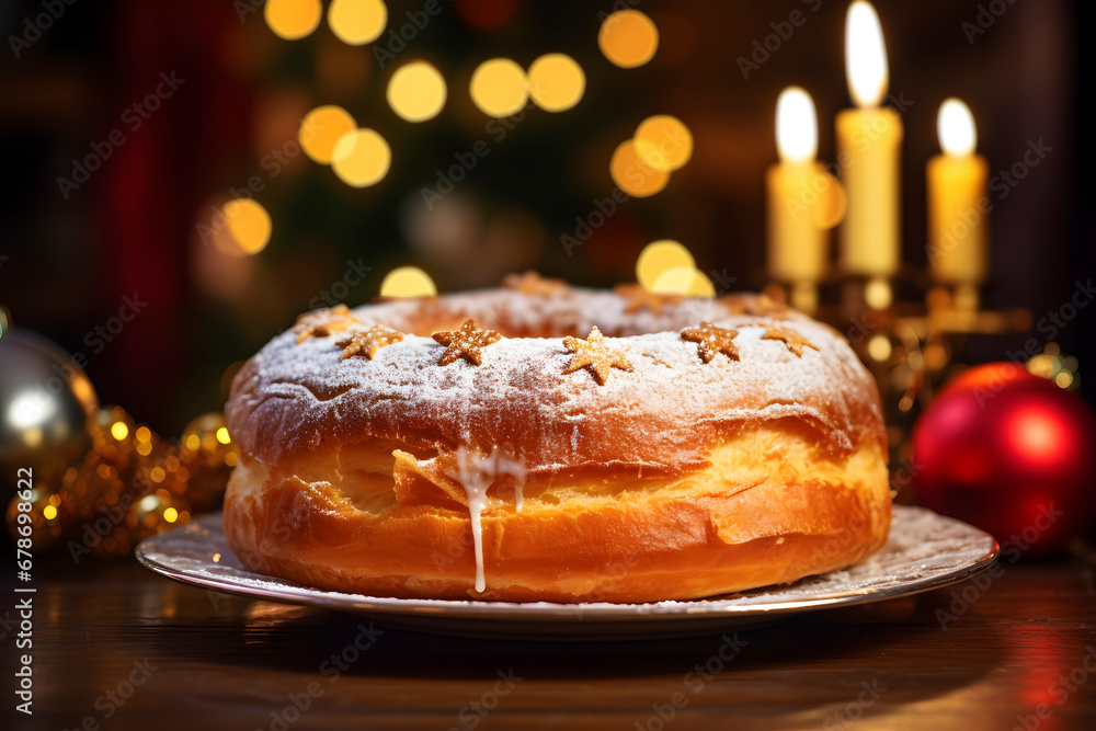 Wall mural king cake on a table next to some candles