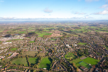beautiful aerial view of the town center of Great Malvern, Worcestershire, United Kingdom