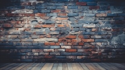 blue brick wall,  vintage style