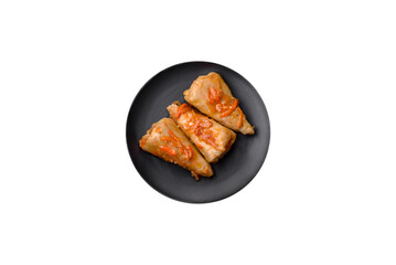 Delicious cabbage rolls with meat, rice, salt, spices and herbs
