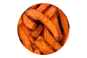 Delicious crispy sweet potato fries with salt, spices and herbs