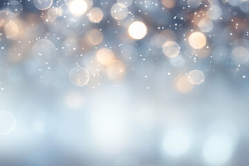 Abstract blur bokeh banner background. Silver bokeh on defocused blue and silver background
