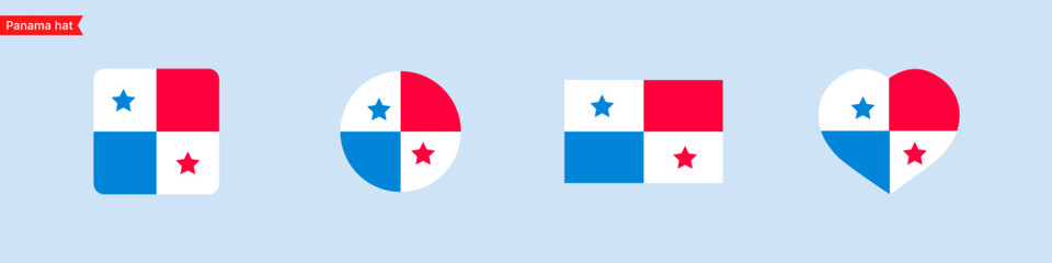 National flag of Panama icons. Panama flag in the shape of a square, circle, heart. Website language choice symbols. Vector UI flag design
