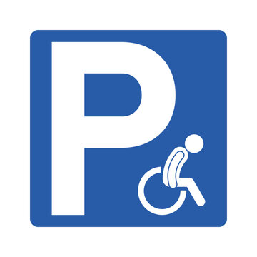Isolated blue rectangle car parking  sign for diable, ill, elderly, handicap person with pictogram sign man on wheelchair