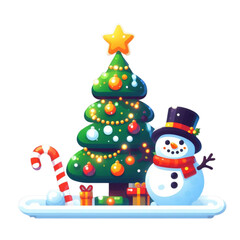 snowman and christmas tree