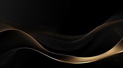 free photos golden yellow luxury lines curves on black background.generative AI
