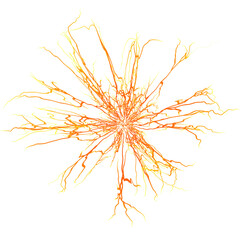 Lightning effect, thunderstorm, gold or yellow electric thunderbolt storm strikes. Isolated powerful electrical discharge, bolt, impact, crack, magical energy flash