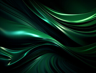 a dark background with green and black swirls, in the style of made of liquid metal, flowing draperies, soft edges and blurred details created with Generative Ai