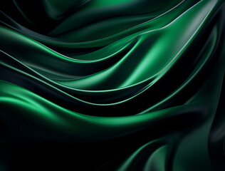 Obraz premium a dark background with green and black swirls, in the style of made of liquid metal, flowing draperies, soft edges and blurred details created with Generative Ai