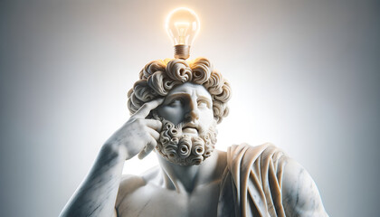altgriechische Marmorstatue hat eine Idee, Erfindergeist