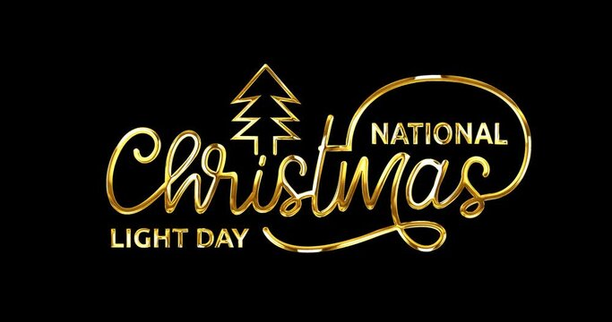 National Christmas light day text animation in gold color with alpha matte. Luxury handwritten text calligraphy animated with alpha channel. Great for your vlog video so that everyone enjoys it. 