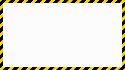 Yellow and black caution tape frame, 16x9 rectangular warning sign border template with striped for web, presentation, video thumbnail, vector illustration.