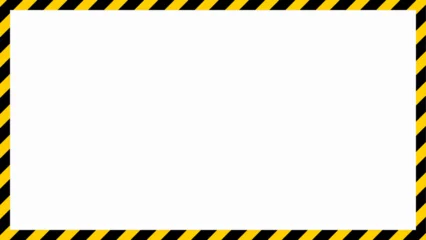Fotobehang Yellow and black caution tape frame, 16x9 rectangular warning sign border template with striped for web, presentation, video thumbnail, vector illustration. © i_fleurs