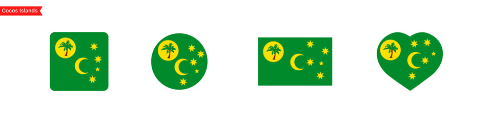 National flag of Cocos Islands. Flag in the shape of a square, circle, heart. Cocos Islands flag icons for language selection. Vector icons