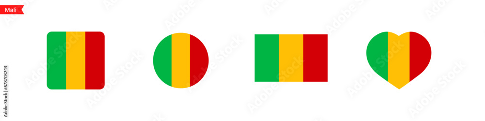 Poster national flag of mali. flag in the shape of a square, circle, heart. mali flag icons for language se