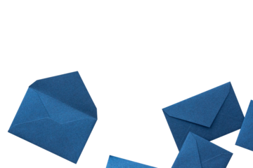 Decorative frame consisting of several small glitter pretty blue envelopes scattered