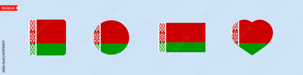 Poster national flag of belarus icons. website language choice symbols. belarus island flag in the shape of