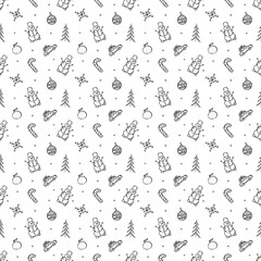 Seamless christmas pattern. New year background. Doodle illustration with christmas and new year icons