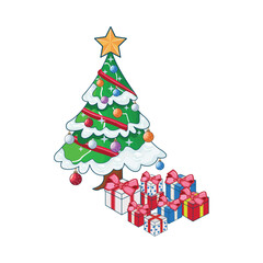 tree christmas with gift box christmas illustration