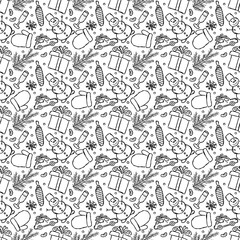 Seamless christmas pattern. New year background. Doodle illustration with christmas and new year icons