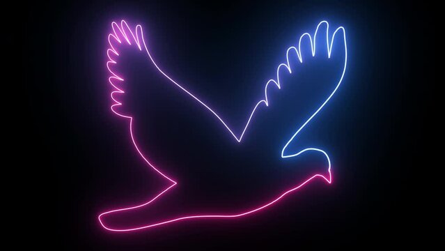 Hyperrealistic animated Neon Bird Symbol in trendy stylish colors. Futuristic technology - 4k