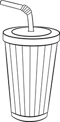 Disposable Cup with Straw for Coloring. Vector Illustration of Cardboard Soda Cup. Fast food