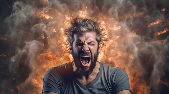 An individual experiencing an acute stress reaction, showcasing symptoms of burnout and a sudden, intense emotional outburst, possibly leading to a mental health crisis.